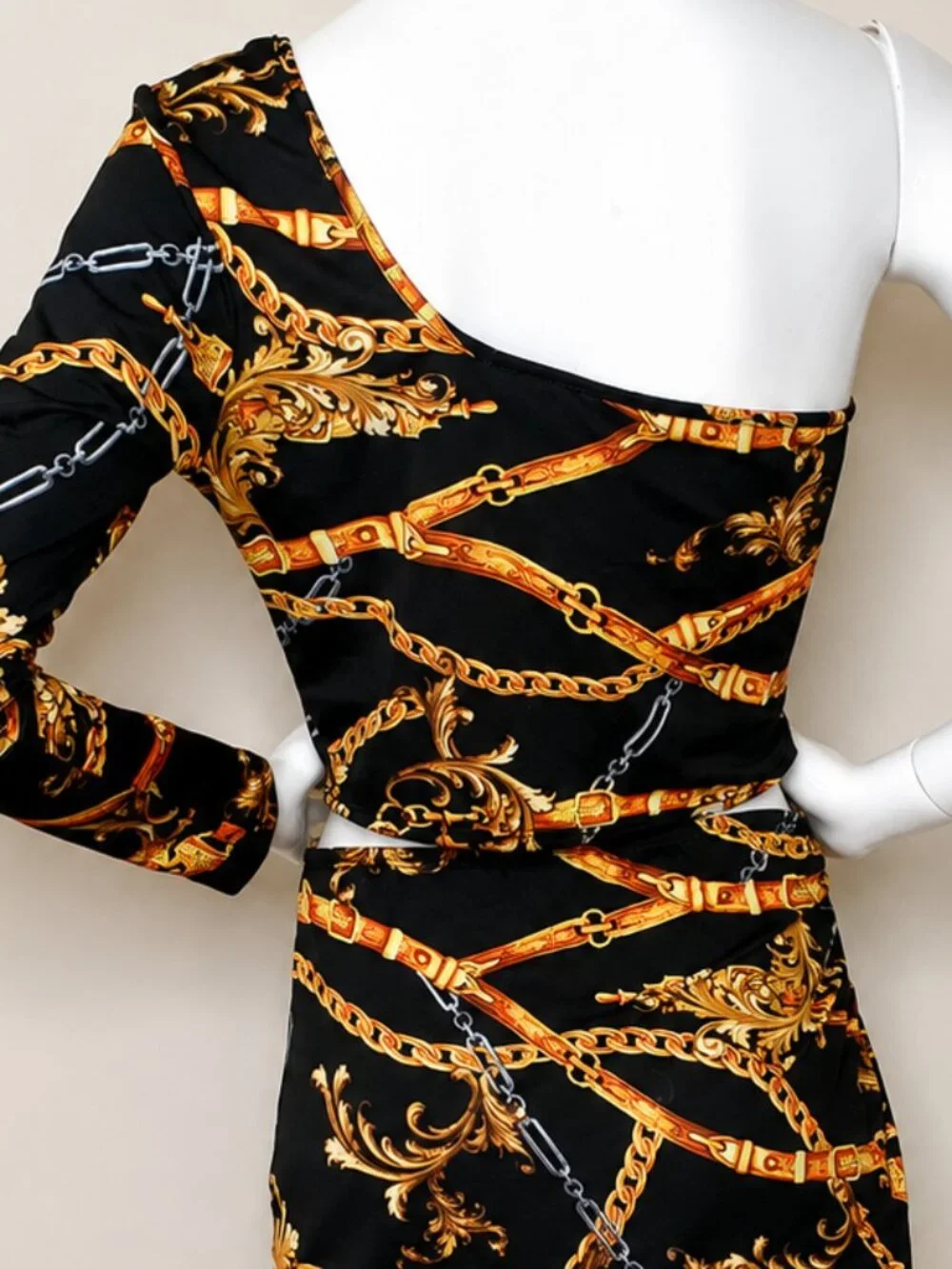 Touch Me Black/Bronze Chain Print Stylish Women's Two Piece Outfit SZ L